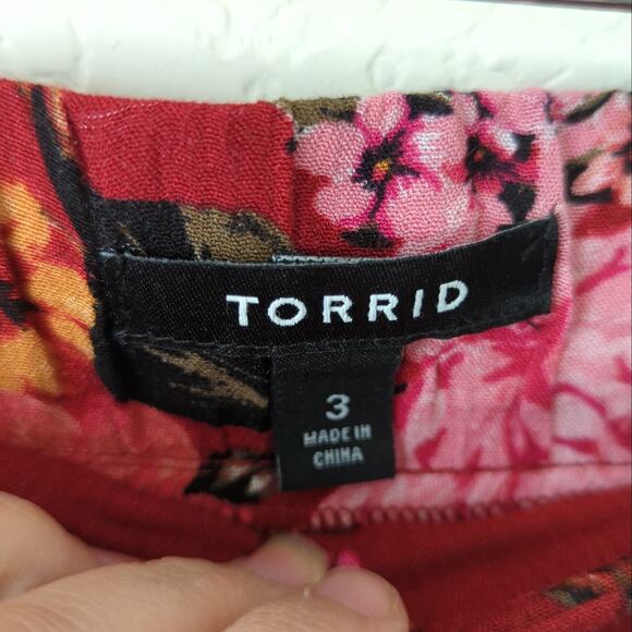 Torrid Womens High Low Floral Skirt Red Pink Size 3 3X Plus Ruffle Midi Summer - Picture 4 of 8